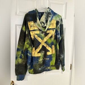 Off White Vintage Tie Dye Hoodie Green Blue Gold